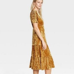 Who What Wear Golden Mustard Velvet Tiered Boho MIDI Dress NWT XL